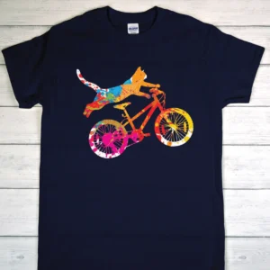 Minimalist Cat on Bike T-Shirt – Heavyweight Cotton, Classic Fit, Casual Wear