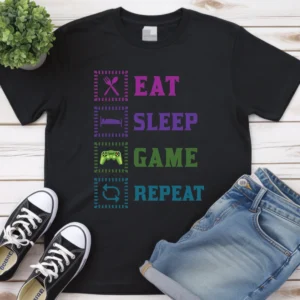 Eat Sleep Game Repeat Premium Unisex Crewneck T-shirt | Bella + Canvas 3001