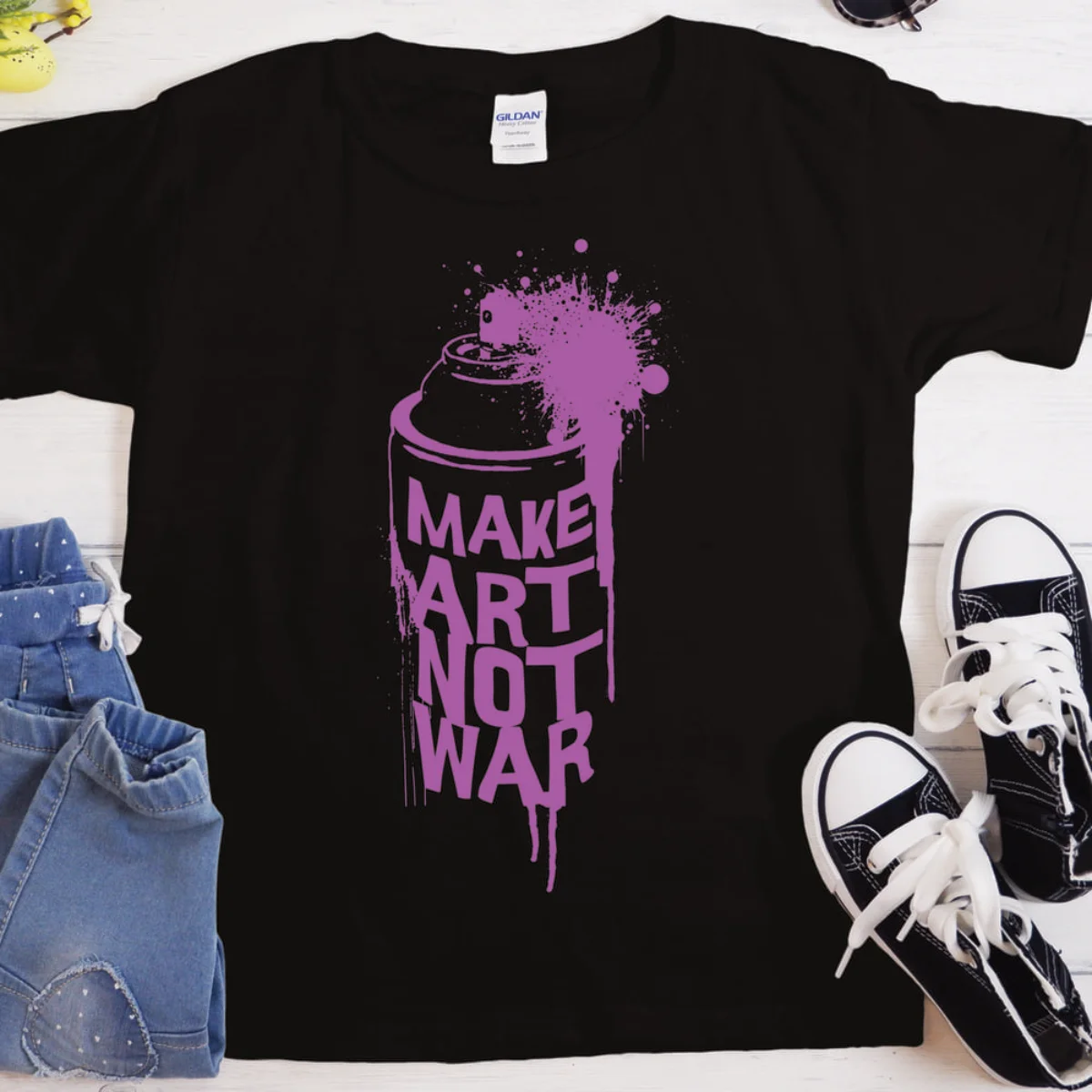 Make Art Not War Graffiti T-Shirt | Heavyweight Unisex Crewneck T-shirt | Gildan® 5000