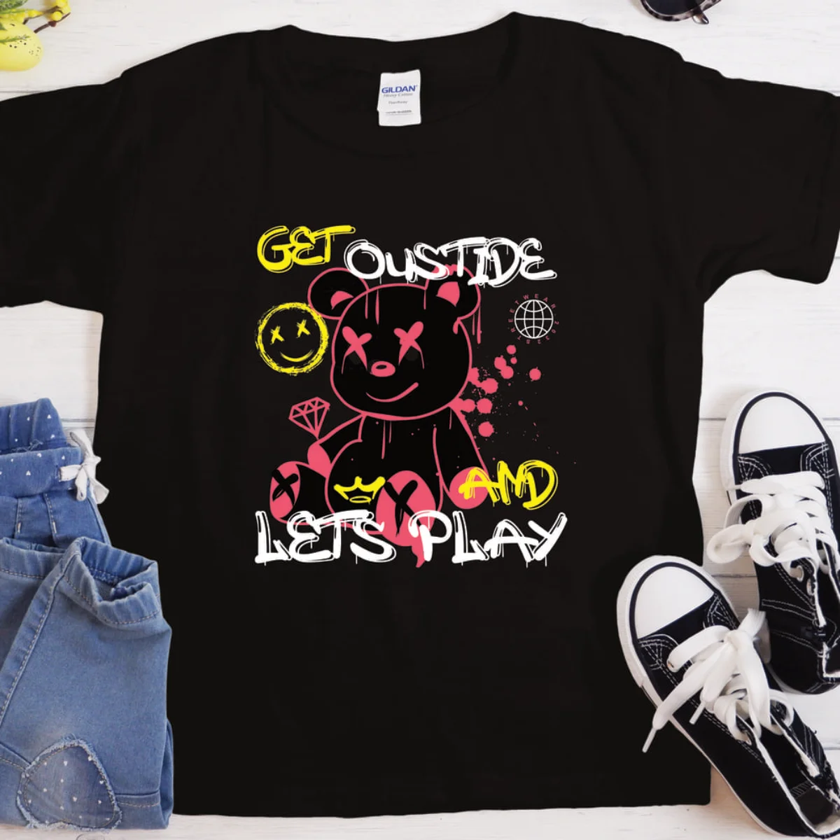 Lets Play Outside Bear T-Shirt | Heavyweight Unisex Crewneck T-shirt | Gildan® 5000
